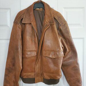 VTG ORVIS FLY FISHING MEN'S LEATHER BOMBER FLIGHT PILOT JACKET SZ XXL